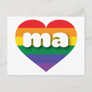 I Liebe Massachusetts Rainbow Heart Postkarte