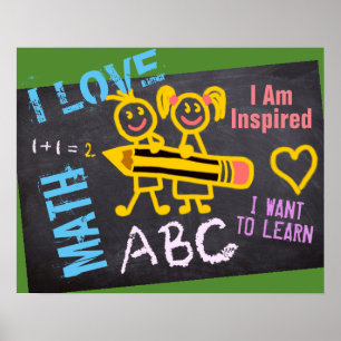 I Liebe Math Chalk Zeichnungen Blackboard Personal Poster
