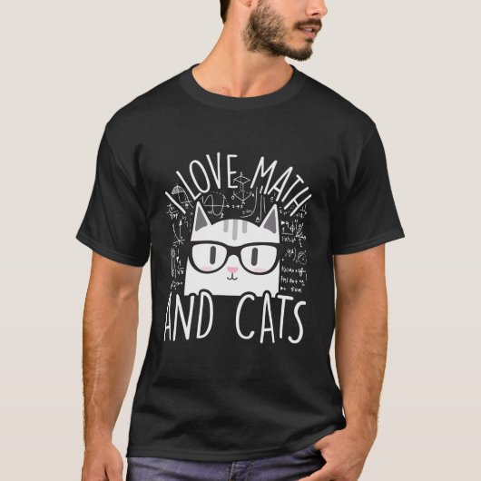 I Liebe Mathe und Katzen Coole Kitty Feline Cat Lo T-Shirt (Vorderseite)