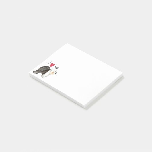 I Liebe mein alter englischer Schäferhund Post-it Klebezettel (angewinkelt)