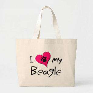 I Liebe Mein Beagle Niedliche Paw Print on Heart Jumbo Stoffbeutel