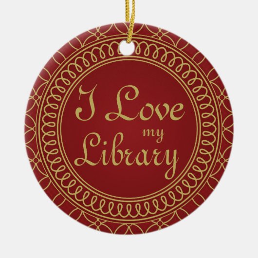 I Liebe mein Bibliotheks-verziertes Keramik Ornament (Vorne)