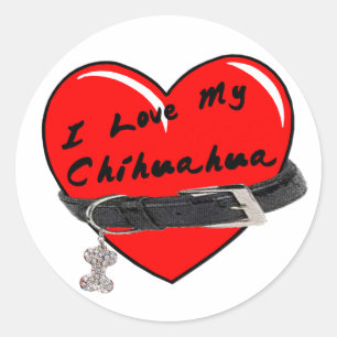 I Liebe mein Chihuahua-Herz mit Hundehalsband Runder Aufkleber