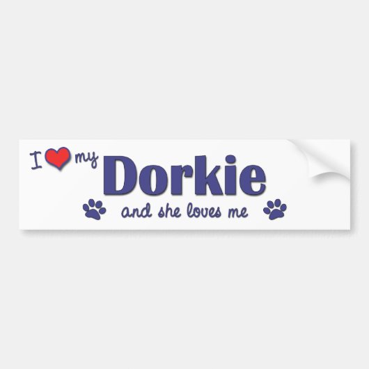 I Liebe mein Dorkie (weiblicher Hund) Autoaufkleber (Vorne)