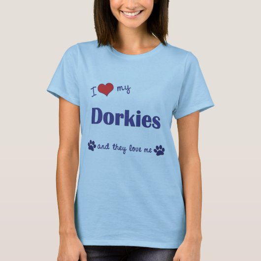 I Liebe mein Dorkies (mehrfache Hunde) T-Shirt (Vorderseite)