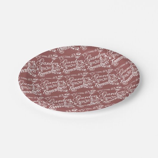 I Liebe mein Garten (weißer Text) Pappteller (Schrägansicht)