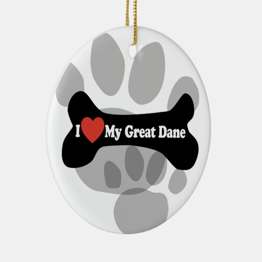 I Liebe mein großer Däne - Hundeknochen Keramikornament (Rechts)