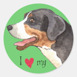 I Liebe mein größerer Schweizer Gebirgshund Runder Aufkleber