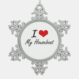 I Liebe mein Hausboot Schneeflocken Zinn-Ornament