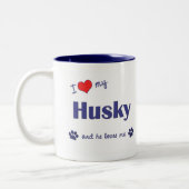 I Liebe mein heiseres (männlicher Hund) Zweifarbige Tasse (Links)