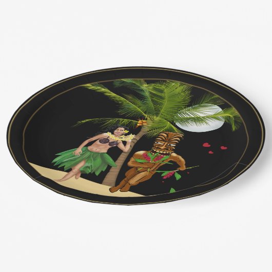 I Liebe mein Hula Mädchen Tiki PapierTeller 9" (Schrägansicht)