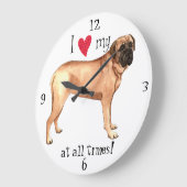 I Liebe mein Mastiff Große Wanduhr (Winkel)