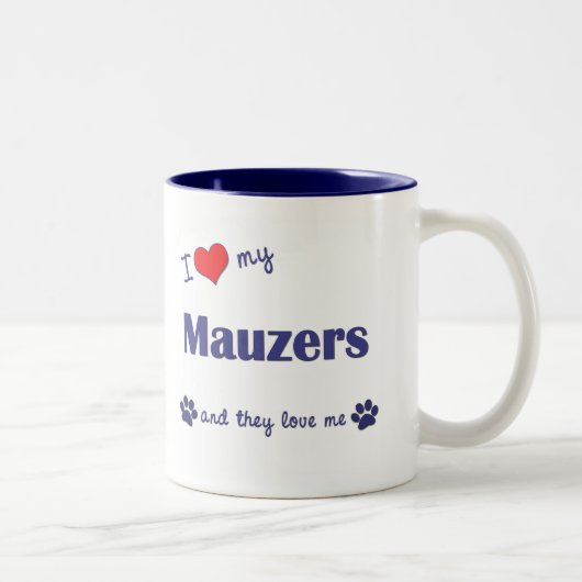 I Liebe mein Mauzers (mehrfache Hunde) Zweifarbige Tasse (Rechts)