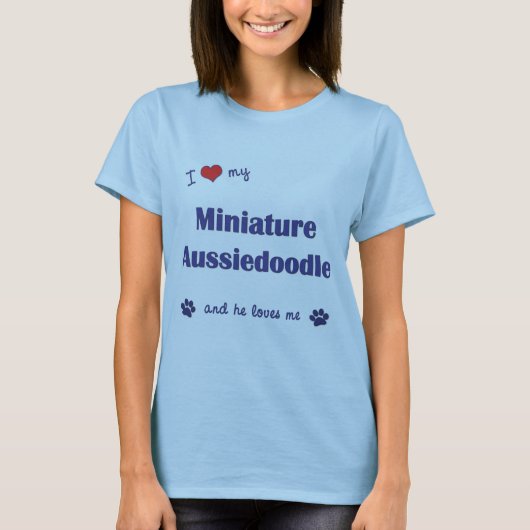 I Liebe mein MiniaturAussiedoodle (männlicher T-Shirt (Vorderseite)