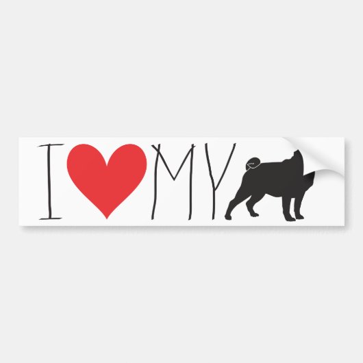 I Liebe Mein Mops Autoaufkleber (Vorne)