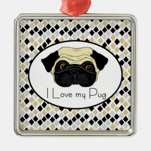 I Liebe mein Mops Silbernes Ornament