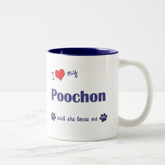 I Liebe mein Poochon (weiblicher Hund) Zweifarbige Tasse (Rechts)