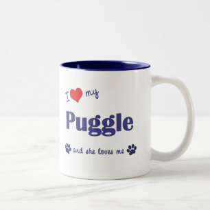 I Liebe mein Puggle (weiblicher Hund) Zweifarbige Tasse