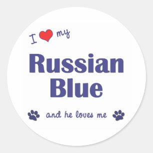 I Liebe mein russisches Blau (männliche Katze) Runder Aufkleber