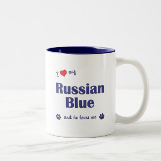 I Liebe mein russisches Blau (männliche Katze) Zweifarbige Tasse