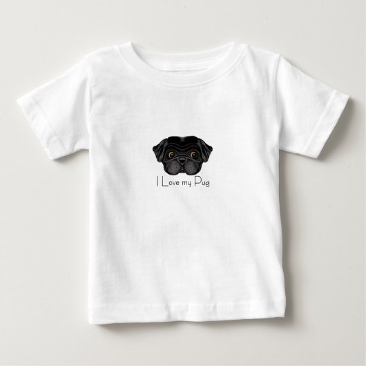 I Liebe Mein schwarzer Mops Niedlicher schwarzer M Baby T-shirt (Vorderseite)