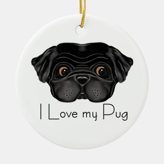 I Liebe Mein schwarzer Mops Niedlicher schwarzer M Keramikornament (Vorne)
