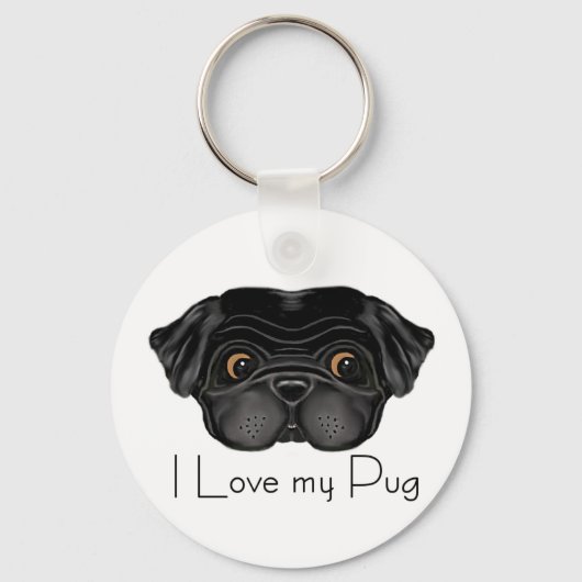 I Liebe Mein schwarzer Mops Niedlicher schwarzer M Schlüsselanhänger (Vorderseite)