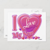 I Liebe Mein Sohn rosa/lila - Herz Postkarte (Vorne/Hinten)