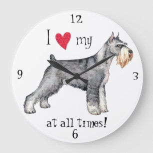 I Liebe mein StandardSchnauzer Große Wanduhr