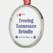 I Liebe mein Treeing Tennessee Brindle (weiblicher Silbernes Ornament (Links)