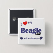 I Liebe meine Beagle-Mischung (weiblicher Hund) Button (Vorne & Hinten)
