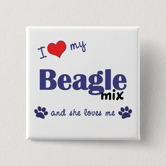 I Liebe meine Beagle-Mischung (weiblicher Hund) Button (Vorderseite)