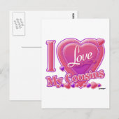 I Liebe Meine Cousins rosa/lila - Herz Postkarte (Vorne/Hinten)
