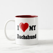I Liebe meine Dackel-Hundegeschenke u. -kleid Zweifarbige Tasse (Links)