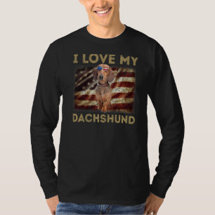 I Liebe Meine Dackel Vater Mama American Flag Dach T-Shirt