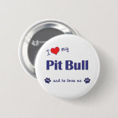I Liebe meine Grube Stier (männlicher Hund) Button (Vorne & Hinten)