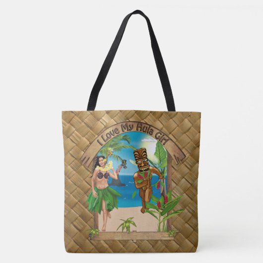 I Liebe meine Hula Mädchen Tiki Lauhala Tasche (Vorderseite)