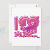 I Liebe Meine Schwester rosa/lila - Herz Postkarte (Vorne/Hinten)