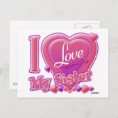 I Liebe Meine Schwester rosa/lila - Herz Postkarte (Vorne/Hinten)