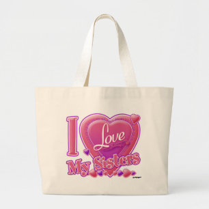 I Liebe Meine Schwestern rosa/lila - Herz Jumbo Stoffbeutel