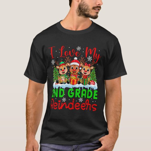 I Liebe meine zweite Klasse Rentiers Weihnachtsleh T-Shirt (Vorderseite)