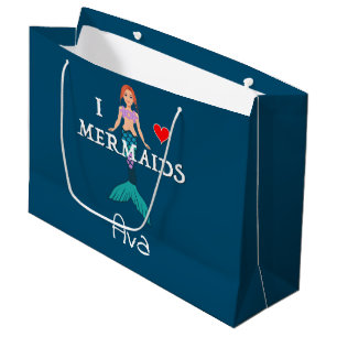 I Liebe Mermaids Design - Geschenktasche - Groß Große Geschenktüte