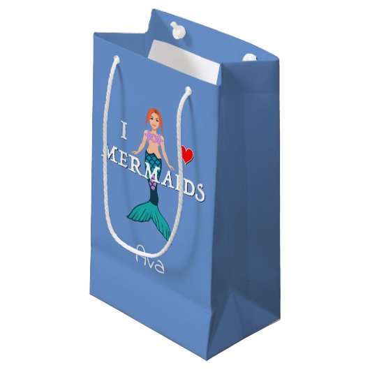 I Liebe Mermaids Design - Geschenktasche - Klein Kleine Geschenktüte (Vorderseite Schrägansicht)