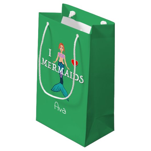I Liebe Mermaids Design - Geschenktasche - Klein Kleine Geschenktüte (Rückseite Schrägansicht)