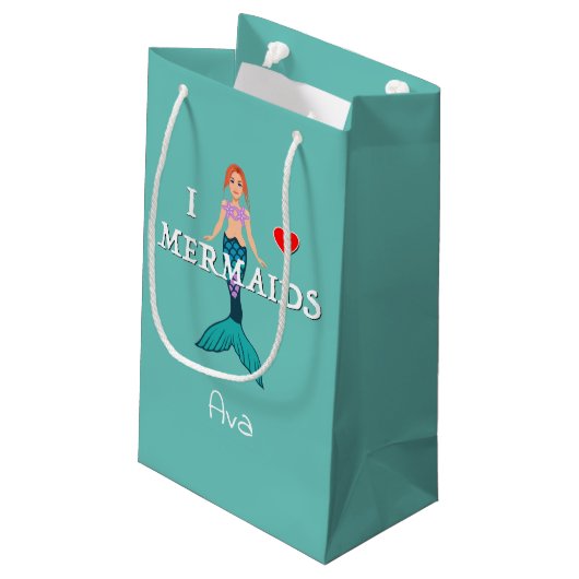 I Liebe Mermaids Design - Geschenktasche - Klein Kleine Geschenktüte (Rückseite Schrägansicht)