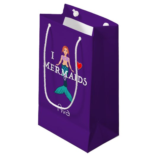 I Liebe Mermaids Design - Geschenktasche - Klein Kleine Geschenktüte (Vorderseite Schrägansicht)