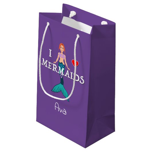 I Liebe Mermaids Design - Geschenktasche - Klein Kleine Geschenktüte (Rückseite Schrägansicht)