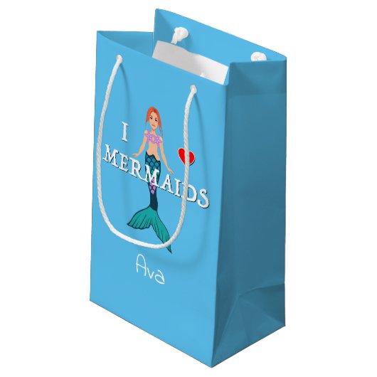 I Liebe Mermaids Design - Geschenktasche - Klein Kleine Geschenktüte (Rückseite Schrägansicht)