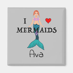 I Liebe Mermaids Design - Square Magnet
