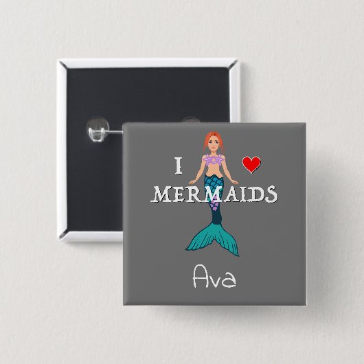 I Liebe Mermaids Design - Square Magnet Button (Vorne & Hinten)